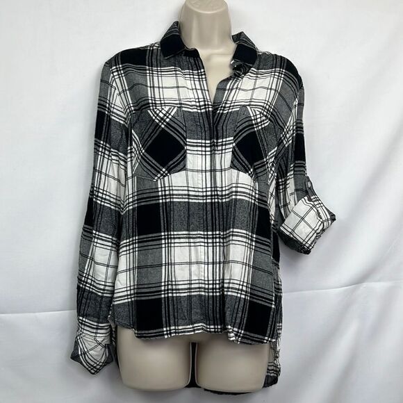 Cloth and Stone Black and White Plaid flannel shirt size XS EUC - Picture 1 of 11
